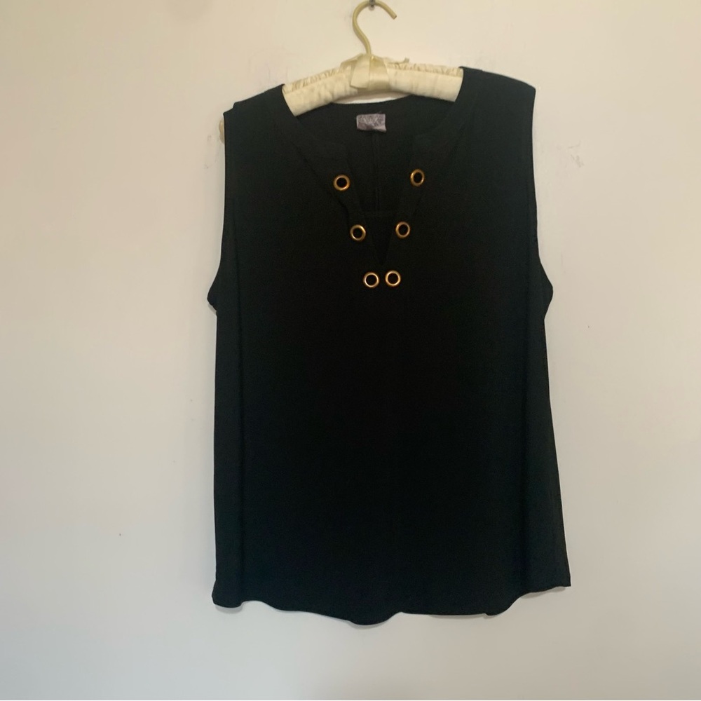 Late August Chic Black Sleeveless Blouse with Gold Eyelets X-Large